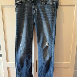 PAIGE Blue Distressed Straight Leg Jeans
